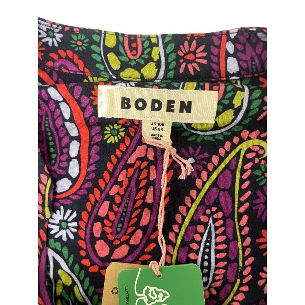 Boden Womens Dress Midi Paisley UK 10 US 6 Purple Ivy Smocked Vneck D1034 NWT - Picture 4 of 14